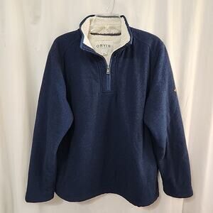 Orvis Men's Lg Sherpa Lined Quarter Zip Pullover Navy Blue Fleece Sweater